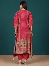 Women's V Neck Ethnic Printed Zari Detailed Kaftan With Trouser