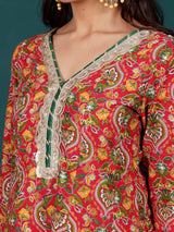 Women's Ethnic Floral Printed Zari & Sequin Lace Anarkali Kurta With Dhoti Trouser & Dupatta