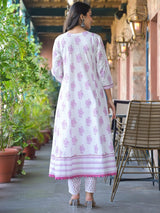 Women's Ethnic Jaipuri Printed Flared Kurta With Trouser & Dupatta