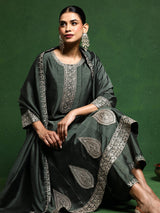 Women's Zari Embroidered Anarkali Kurta With Trouser & Dupatta