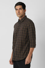 Men's Brown Casual Checkerd Slim Fit Full Sleeves Shirt