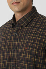 Men's Brown Casual Checkerd Slim Fit Full Sleeves Shirt