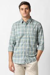 Men's Green Casual Checkerd Slim Fit Full Sleeves Shirt