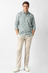 Men's Green Casual Checkerd Slim Fit Full Sleeves Shirt