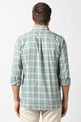 Men's Green Casual Checkerd Slim Fit Full Sleeves Shirt