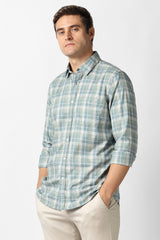 Men's Green Casual Checkerd Slim Fit Full Sleeves Shirt
