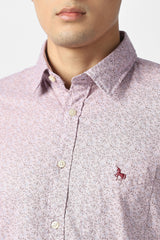 Men's Mauve Casual Printed Slim Fit Full Sleeves Shirt