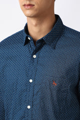Men's Blue Casual Printed Slim Fit Full Sleeves Shirt