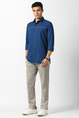 Men's Blue Casual Striped Slim Fit Full Sleeves Shirt