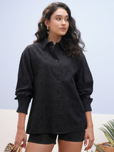 Women's Black Ethnic Printed Regular Fit Full Sleeves Shirt