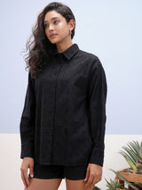 Women's Black Ethnic Printed Regular Fit Full Sleeves Shirt