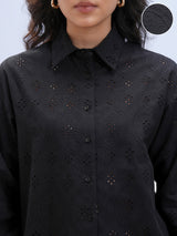 Women's Black Ethnic Printed Regular Fit Full Sleeves Shirt