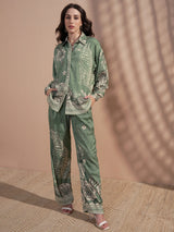 Women's Green Ethnic Printed Regular Fit Full Sleeves Shirt
