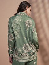 Women's Green Ethnic Printed Regular Fit Full Sleeves Shirt