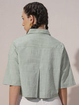 Women's Green Ethnic Printed Regular Fit Three Quarter Sleeves Shirt