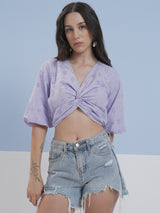Women's Lavender Ethnic Printed Regular Fit Half Sleeves Top