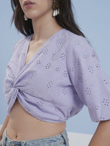 Women's Lavender Ethnic Printed Regular Fit Half Sleeves Top
