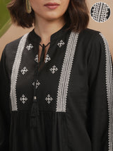 Women's Black Ethnic Regular Fit Full Sleeves Top