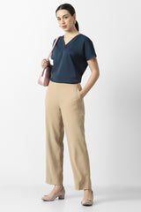 Women's Navy Solid Formal V-Neck Top