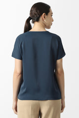 Women's Navy Solid Formal V-Neck Top