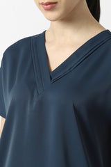 Women's Navy Solid Formal V-Neck Top