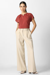 Women's Red Solid Formal Slit Neck Top