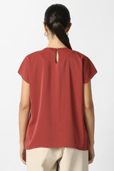 Women's Red Solid Formal Slit Neck Top