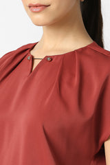 Women's Red Solid Formal Slit Neck Top