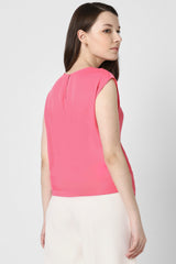 Women's Pink Solid Formal Round Neck Top