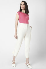 Women's Pink Solid Formal Round Neck Top