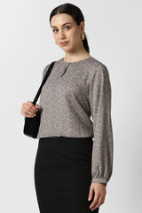 Women's Grey Print Formal Round Neck Top