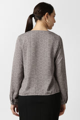 Women's Grey Print Formal Round Neck Top