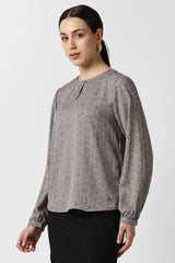 Women's Grey Print Formal Round Neck Top