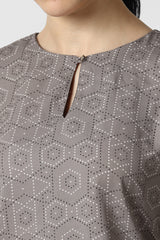 Women's Grey Print Formal Round Neck Top