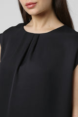 Women's Black Solid Formal Round Neck Top