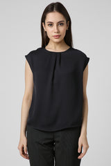 Women's Black Solid Formal Round Neck Top