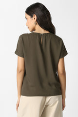 Women's Brown Solid Formal Stylized Neck Top