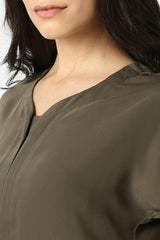 Women's Brown Solid Formal Stylized Neck Top