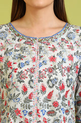 Women's Floral Glitter Printed Cotton Flared Kurta