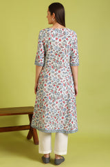 Women's Floral Glitter Printed Cotton Flared Kurta