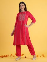 Women's Solid Glitter Printed Embroidered Straight Kurta