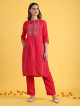 Women's Solid Glitter Printed Embroidered Straight Kurta