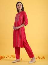Women's Solid Glitter Printed Embroidered Straight Kurta
