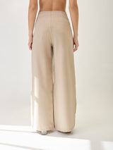 Women's Beige Work Wide Leg Solid Trouser