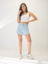 Women's Light Blue Casual Slim Fit Solid Shorts