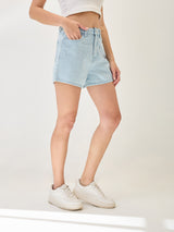Women's Light Blue Casual Slim Fit Solid Shorts