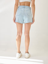 Women's Light Blue Casual Slim Fit Solid Shorts
