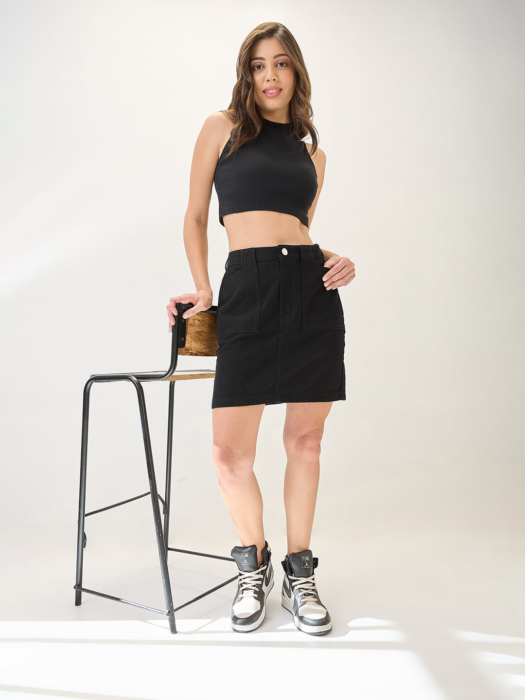 Women's Black Casual Regular Fit Solid Skirt