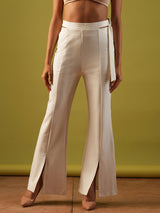 Women's Off White Party Flared Fit Solid Jeggings