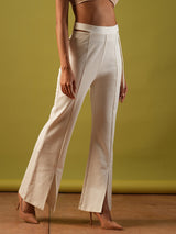 Women's Off White Party Flared Fit Solid Jeggings